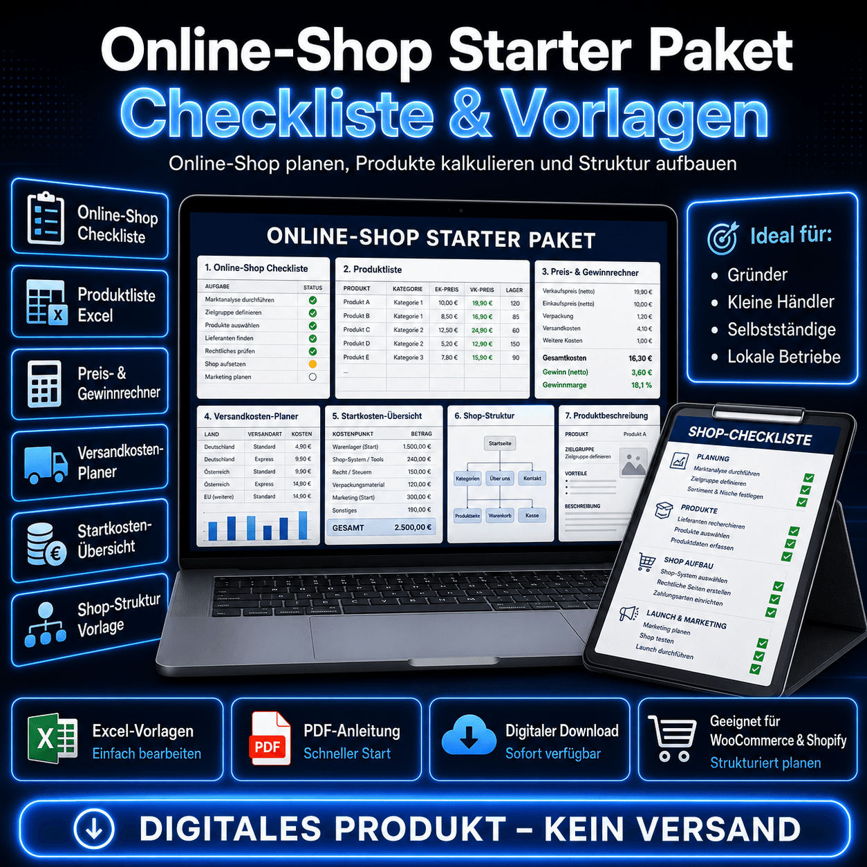 Online-Shop Starter Paket – Checkliste und Vorlagen für WooCommerce und Shopify