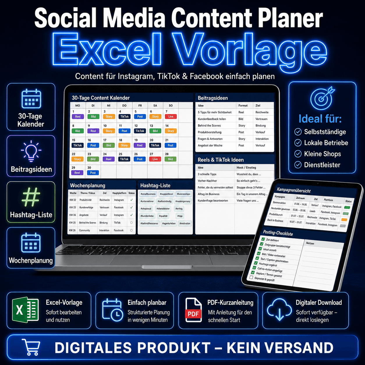 Social Media Content Planer – 30-Tage Content Kalender als Excel Vorlage