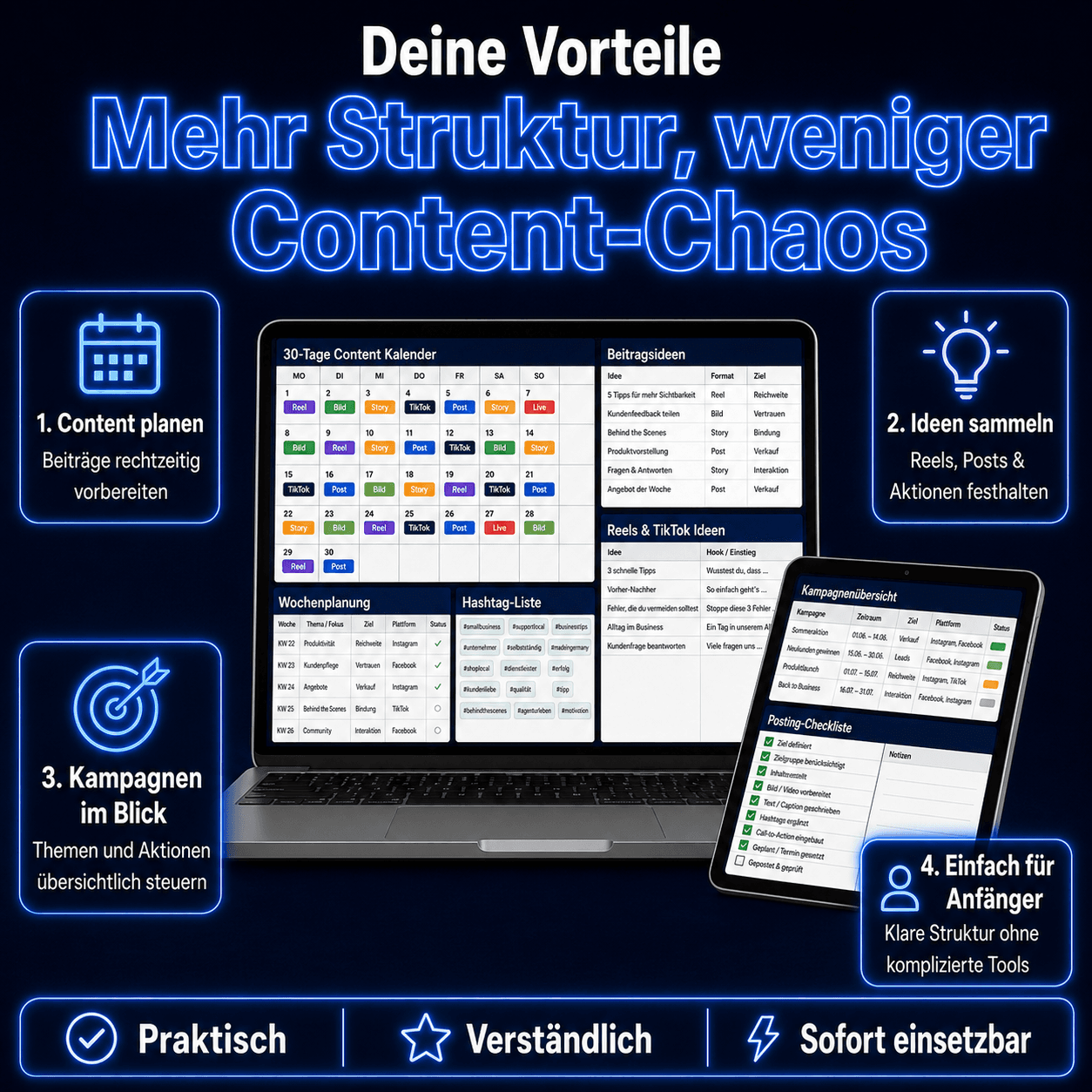 Hashtag-Liste Vorlage und Kampagnenübersicht im Social Media Planer